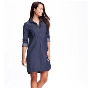 OLD NAVY Chambray Relaxed Fit Lightweight Shirt Dress MEDIUM Dark Wash EUC!